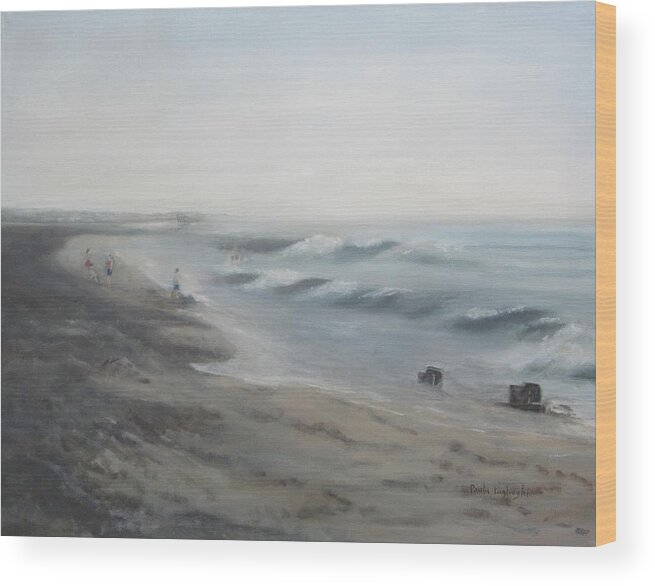 Ocean Wood Print featuring the painting Early Morning Mist by Paula Pagliughi
