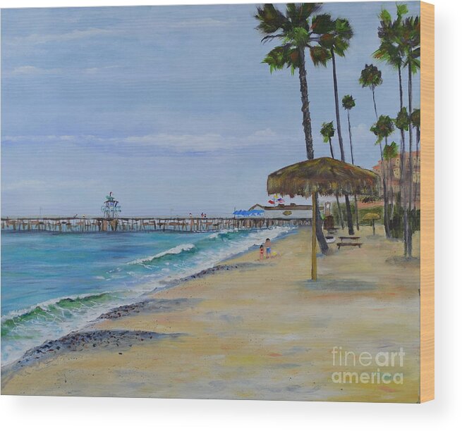 Beach Wood Print featuring the painting Early Morning on the Beach by Mary Scott