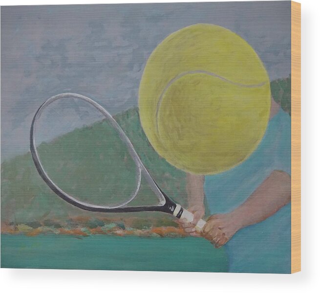 Tennis Wood Print featuring the painting Easy Return by Mike Jenkins