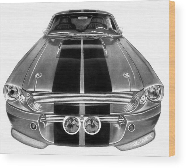 Eleanor Inverted Wood Print featuring the drawing Eleanor Ford Mustang by Peter Piatt