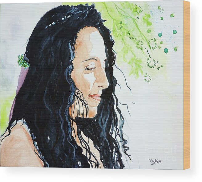 Watercolor Wood Print featuring the painting Elisa by Tom Riggs