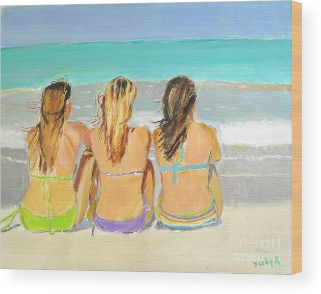 Beach Wood Print featuring the painting Enjoying the View by Judy Kay