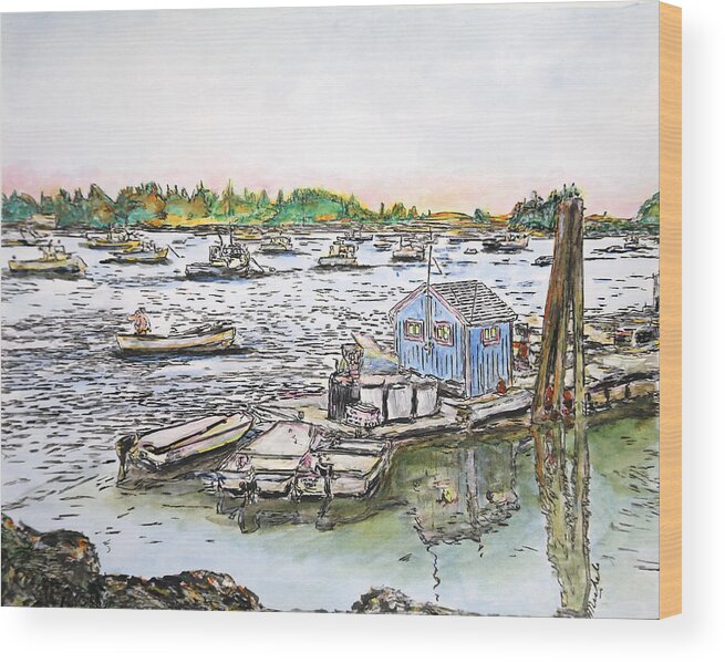 Carver's Harbor Wood Print featuring the drawing Entering Vinal Haven, Maine by Michele A Loftus