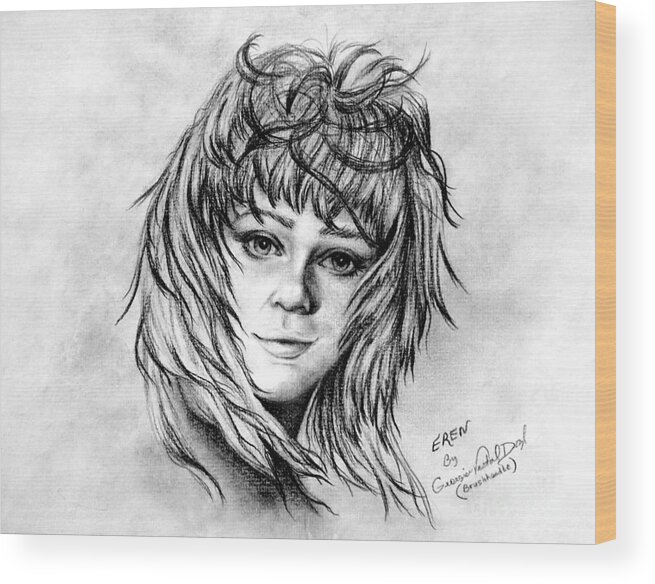 Girl Wood Print featuring the drawing Eren by Georgia Doyle