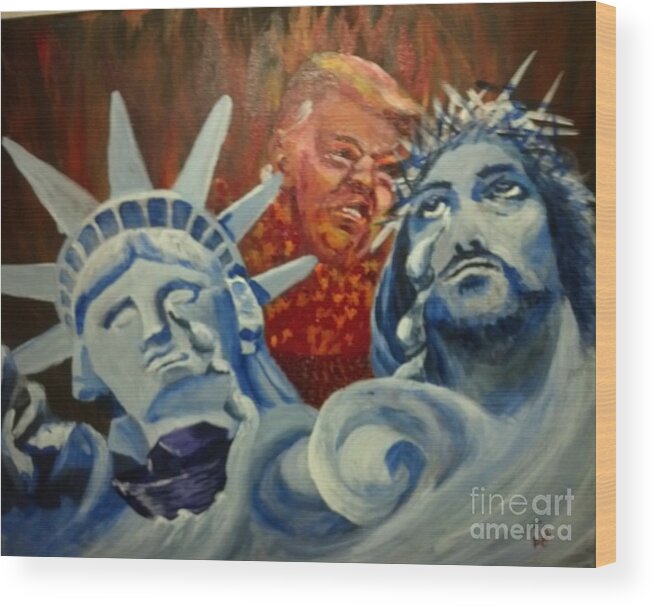 Politics Wood Print featuring the painting Escape on Tears of Love and Liberty by Saundra Johnson