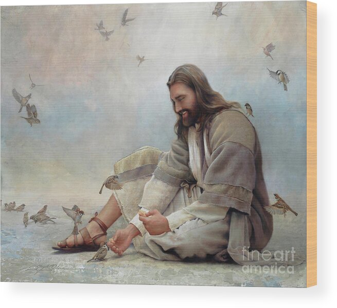 Jesus Wood Print featuring the painting Even A Sparrow by Greg Olsen