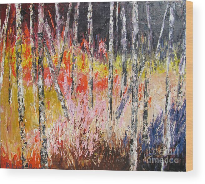 Evening Landscape Wood Print featuring the painting Evening in the Woods Pallet Knife Painting by Lisa Boyd