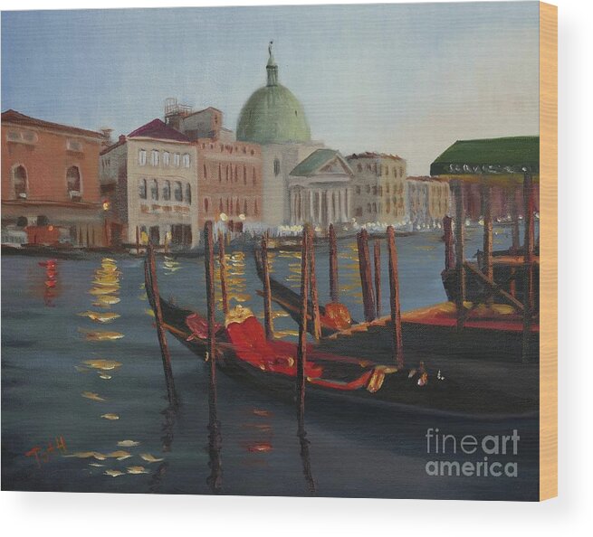 Venice Wood Print featuring the painting Evening in Venice by Laura Toth