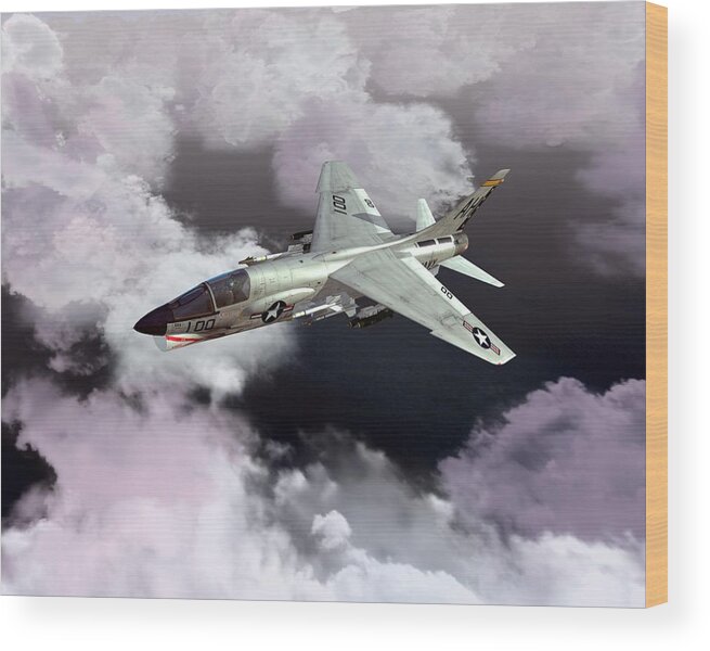  Wood Print featuring the digital art F-8E at Kilo Marshall by Mike Ray