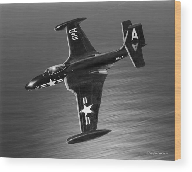 Navy Wood Print featuring the drawing F2H Banshee by Douglas Castleman