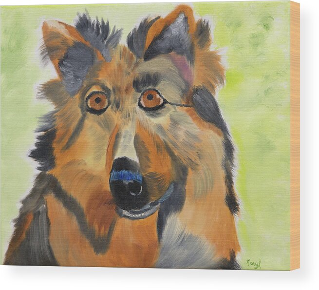 German Shepard Wood Print featuring the painting Faithful Love by Meryl Goudey