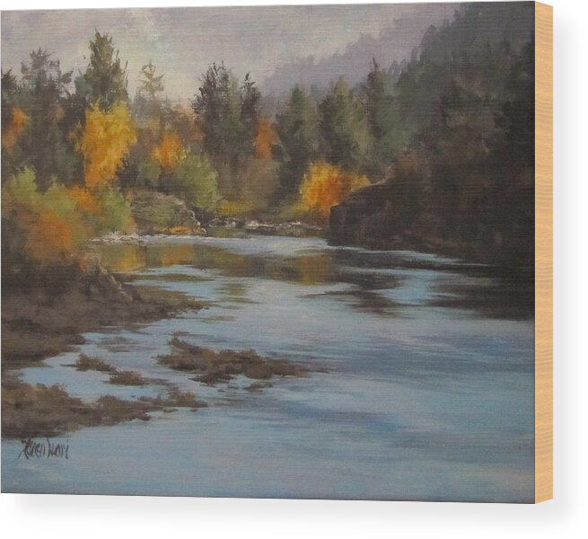 Landscape Wood Print featuring the painting Fall at Colliding Rivers by Karen Ilari