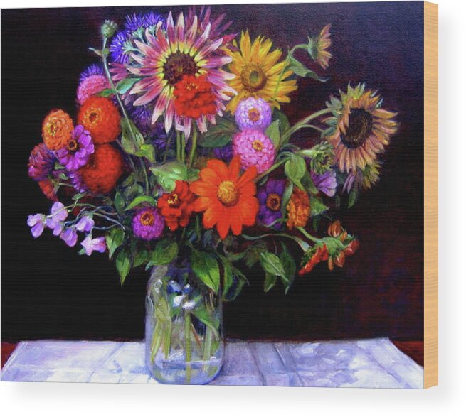 Floral Bouquet Wood Print featuring the painting Fall Bouquet by Marie Witte