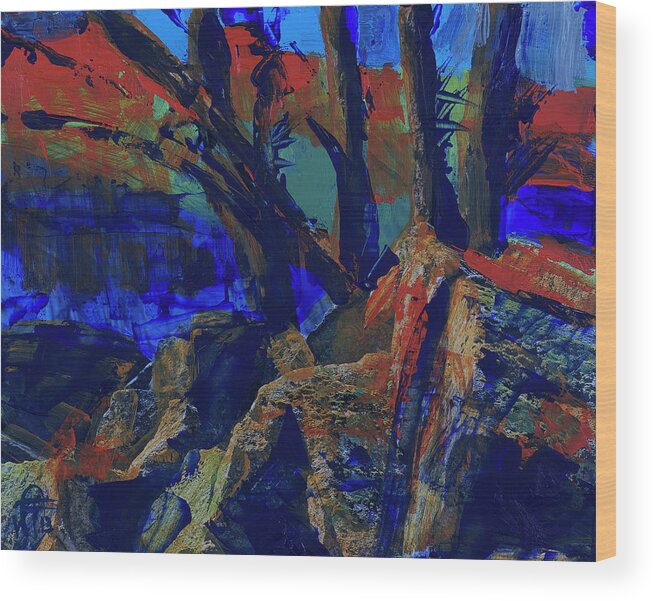 Yosemite Abstract Painting Wood Print featuring the painting Fall Hiking Trail 1 by Walter Fahmy