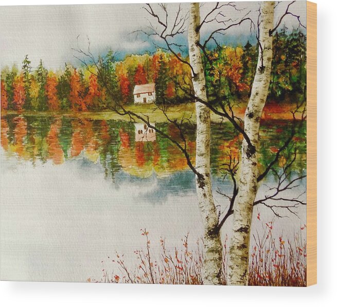 Landscape Wood Print featuring the painting Fall Splendour by Sher Nasser