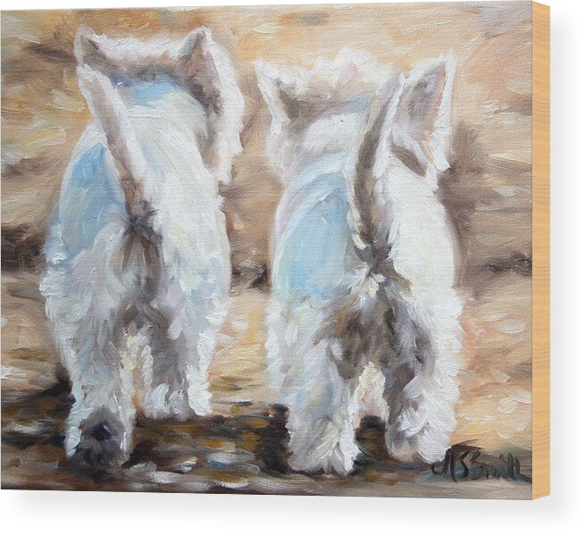 Westie Wood Print featuring the painting Farewell by Mary Sparrow