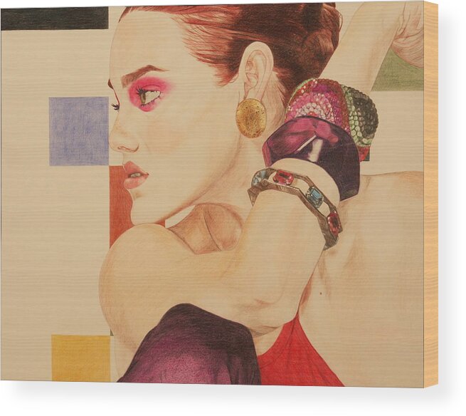Girl Wood Print featuring the drawing Fashion Model by Michelle Miron-Rebbe