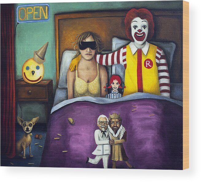Wendy's Wood Print featuring the painting Fast Food Nightmare by Leah Saulnier The Painting Maniac