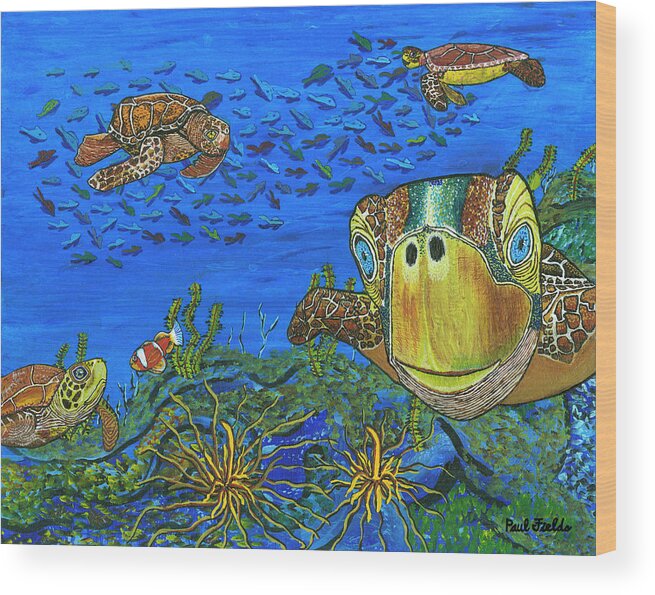 Turtles Wood Print featuring the painting February by Paul Fields