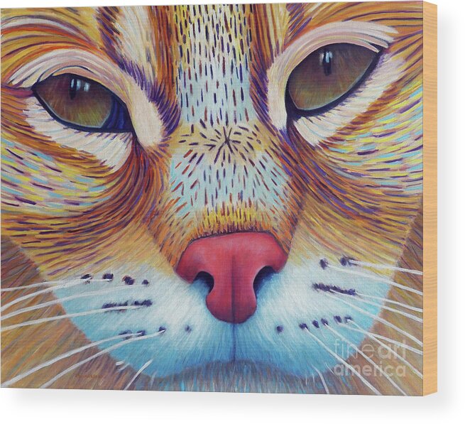 Cat Wood Print featuring the painting Feel It by Brian Commerford
