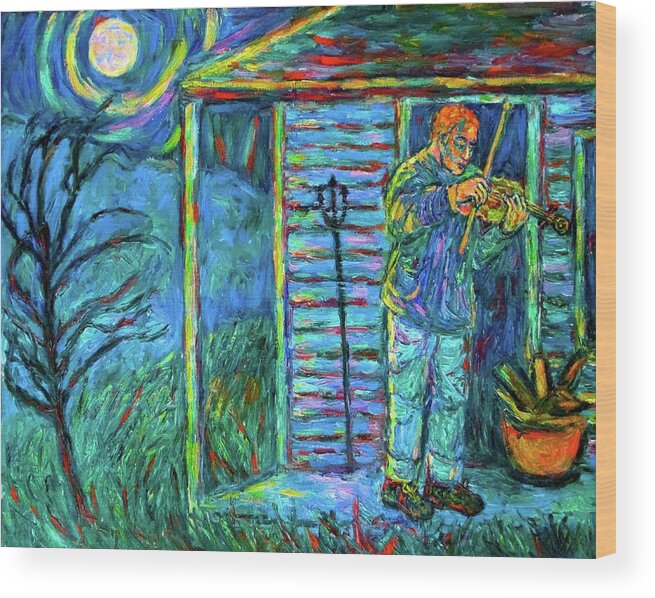 Fiddler Wood Print featuring the painting Fiddling at Midnight's Farm House by Kendall Kessler