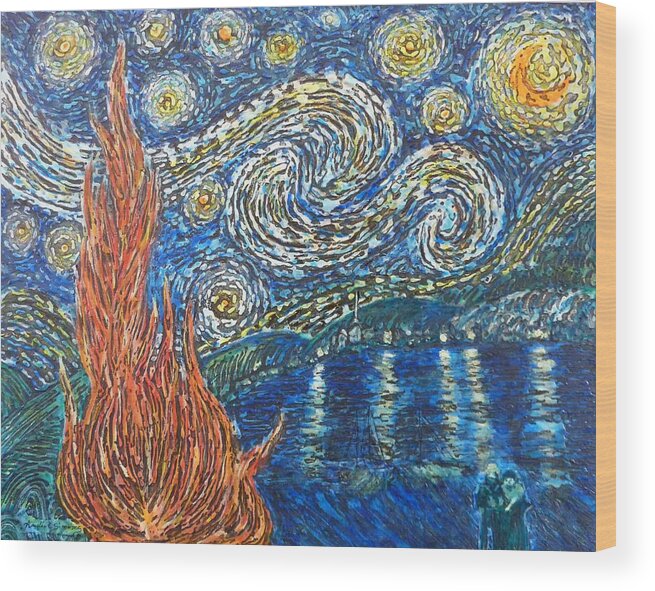 Fiery Night Wood Print featuring the painting Fiery Night by Amelie Simmons