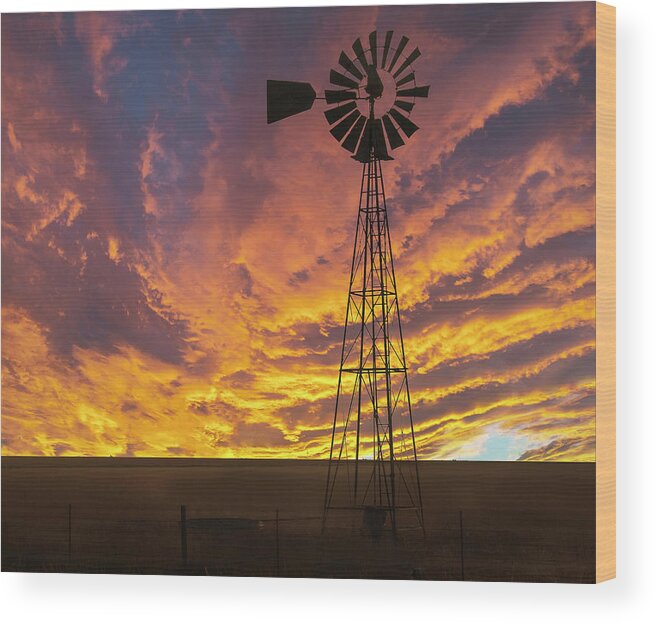Stunning Sunset Wood Print featuring the photograph Fire at the Ranch by Scott Cordell