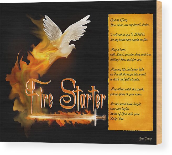 Jennifer Page Wood Print featuring the digital art Fire Starter Poem by Jennifer Page