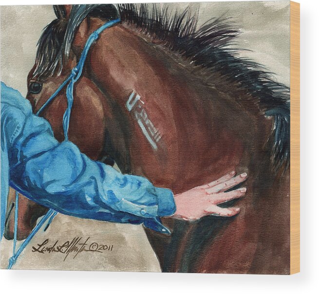 Mustang Makeover Wood Print featuring the painting First Touch by Linda L Martin