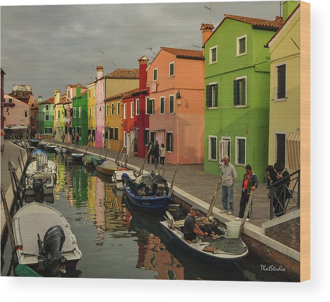 Burano Wood Print featuring the photograph Fisherman at Work in Colorful Burano by Tim Kathka