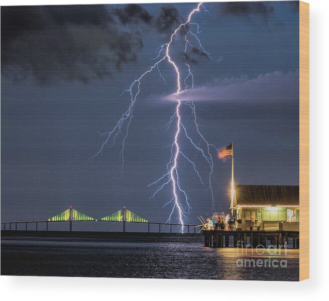 Lightning Wood Print featuring the photograph Fishing for a Strike by Damon Powers