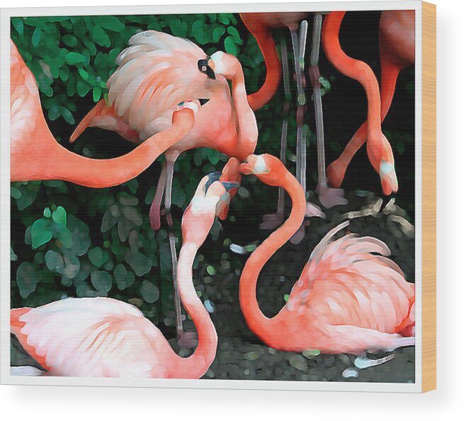 Flamingo Wood Print featuring the digital art Flamingo dance by Leo Malboeuf