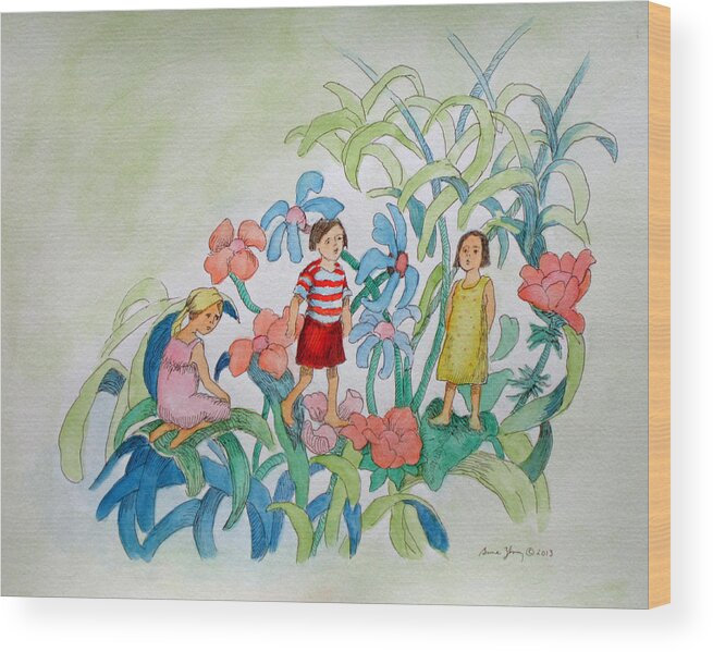 Spirit Wood Print featuring the painting Flower Children by Bruce Zboray