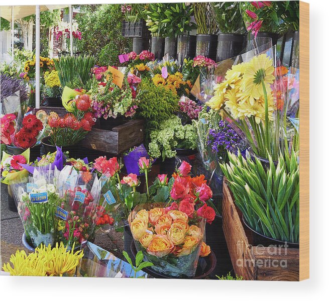 Flowers Wood Print featuring the photograph Flower Market by Steve Ondrus