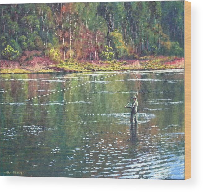 Fly Fishing Wood Print featuring the painting Fly fishing by Alan Kenny