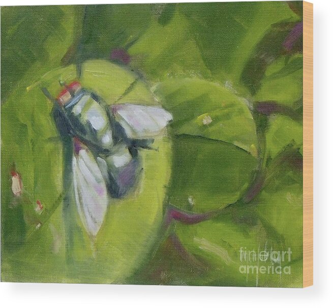 Plant Wood Print featuring the painting Fly's World by Mary Hubley