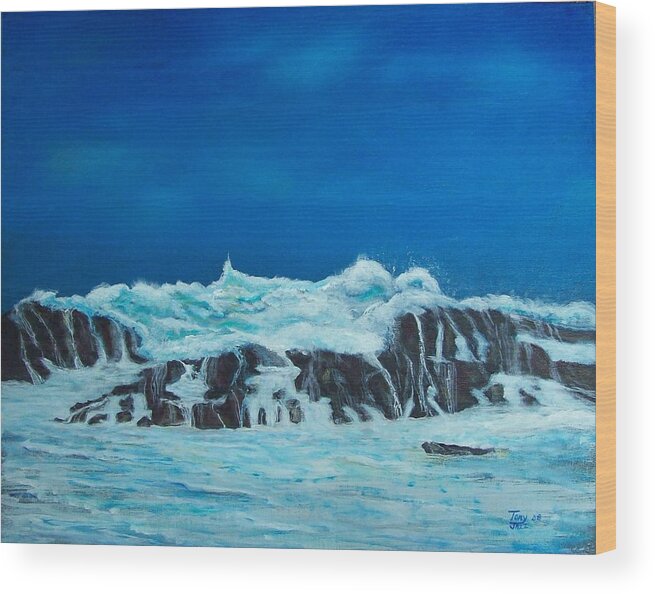 Seascapes Wood Print featuring the painting Foamy by Tony Rodriguez