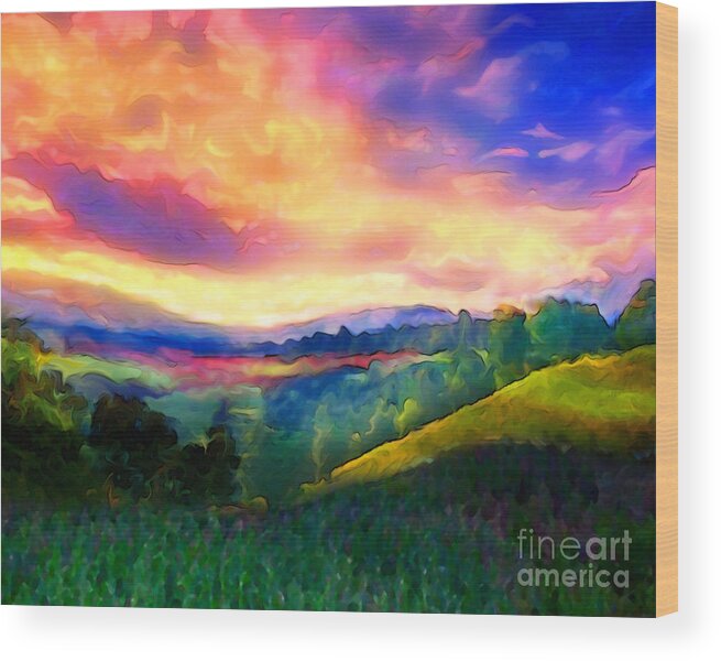 Sunset Wood Print featuring the painting Foothills by Mike Massengale