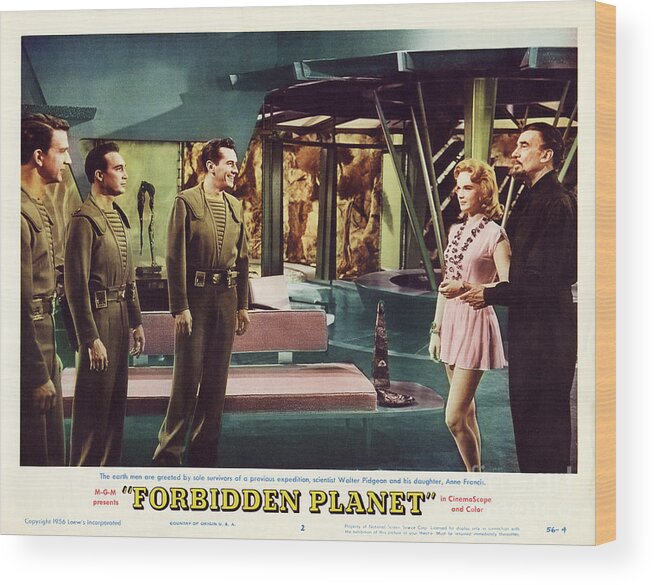Forbidden Planet Wood Print featuring the photograph Forbidden Planet in CinemaScope retro classic movie poster indoors by Vintage Collectables