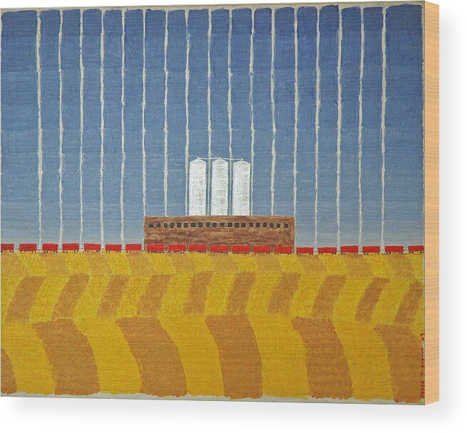 3d Wood Print featuring the painting Four Grain Silos by Jesse Jackson Brown
