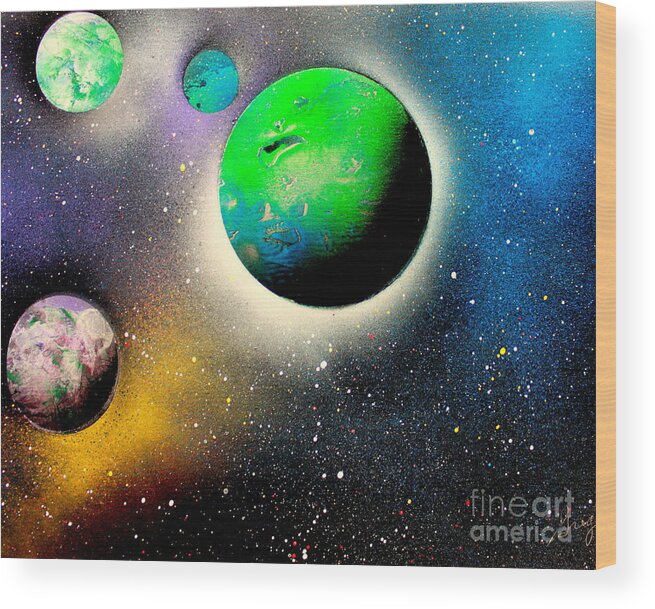 Space Art Wood Print featuring the painting Four Planets 02 E by Greg Moores