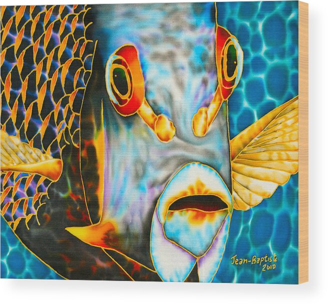 Fish Art Wood Print featuring the painting French Angelfish Face by Daniel Jean-Baptiste
