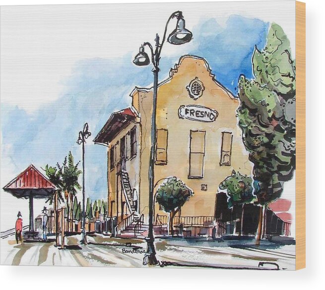 Railroads Wood Print featuring the painting Old Fresno Depot by Terry Banderas