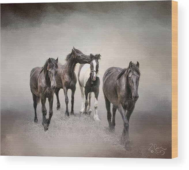 Evie Wood Print featuring the photograph Friesian Horses The Boys and Baby Sister by Evie Carrier