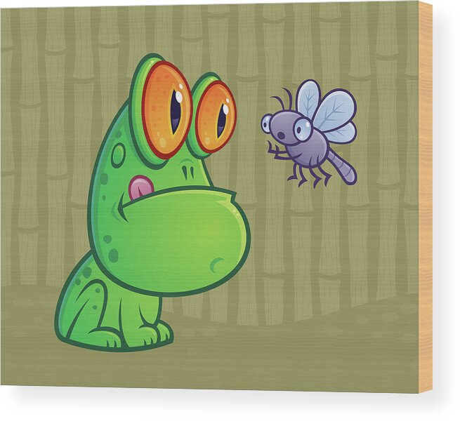 Frog Wood Print featuring the digital art Frog and Dragonfly by John Schwegel