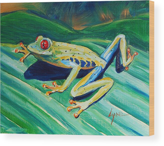 Rare Wood Print featuring the painting Frog by Lynne Haines