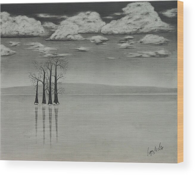 Lake Wood Print featuring the drawing Frozen Lake by Gregory Lee
