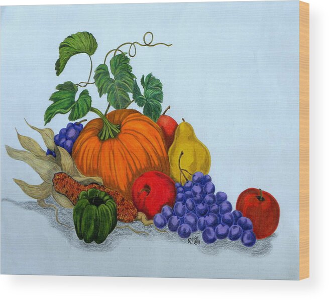 Fruit Wood Print featuring the drawing Fruit and Veggies by Terri Mills