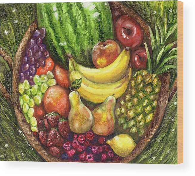 Fruit Wood Print featuring the painting Fruit Basket by Shana Rowe Jackson