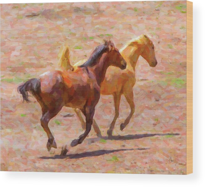Texas Wood Print featuring the digital art Galloping Horses by SR Green